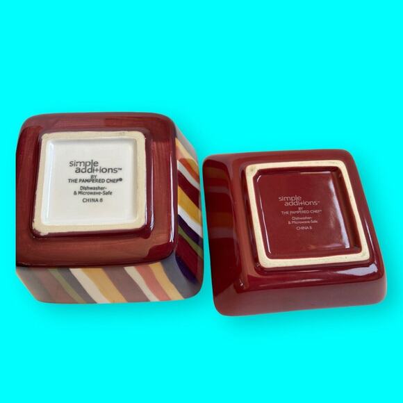 Pampered Chef Striped Condiment Dip Bowl & Cranberry Under Plate Simple Addition - Picture 6 of 9